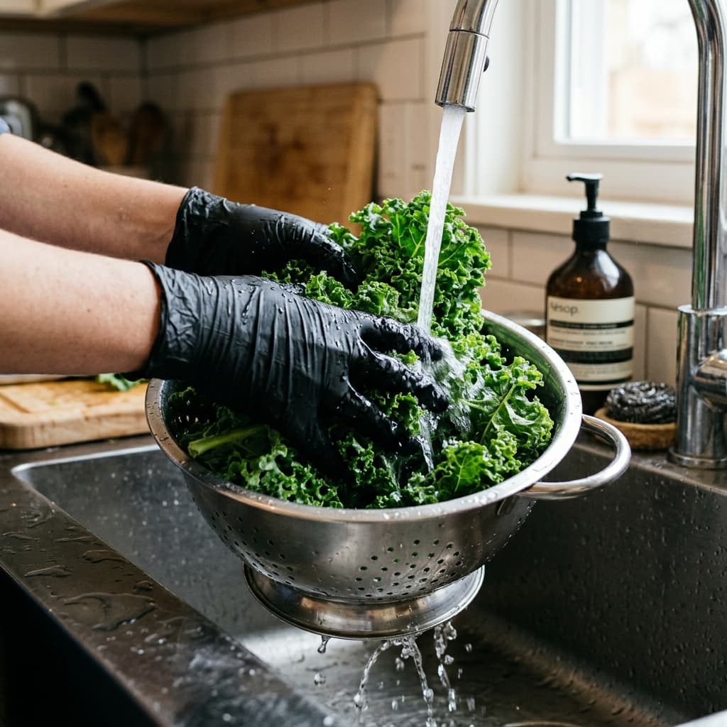 Washing fresh kale